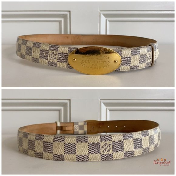 Authentic Louis Vuitton Damier Azur Canvas Leather Voyage Belt Size 85/34 M9837 - Picture 6 of 13